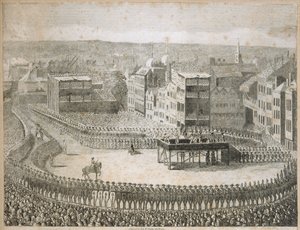 Executie van de rebellenleiders in 1745, Tower Hill, Londen, 18e eeuw door Neele and Stockley