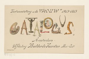 Annoncekaart van de tentoonstelling De Vrouw, 1813-1913