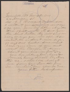 Brief van Nelson Jordan aan Julia Womack met een envelop, 16 november 1909 door Nelson Jordan