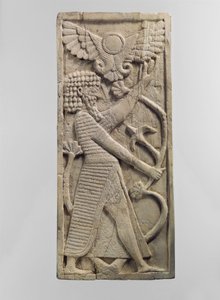Meubelplaat Gesneden in Reliëf met een Mannelijke Figuur die een Boom Vasthoudt door Neo Assyrian Neo Assyrian