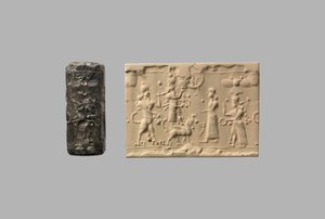 Cilinderzegel met schorpioenman en moderne indruk, ca. 8e-7e eeuw v.Chr. (kwarts, cryptokristallijn) door Neo Assyrian