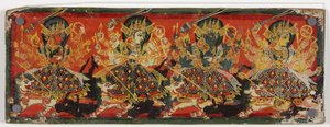 Een van een paar manuscriptomslagen die Devi als de Acht Moeders afbeelden door Nepalese School