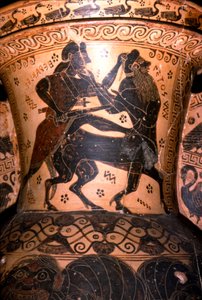 Hercules en de centaur Setos, detail van Griekse pot, Korinthisch, 7e eeuw v.Chr.