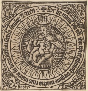Goddelijk Kind met de Wereldbol in een Cirkel met Vier Engelen door Netherlandish 15th Century