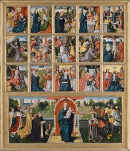 De vijftien mysteries en de Maagd van de Rozenkrans door Netherlandish Painter