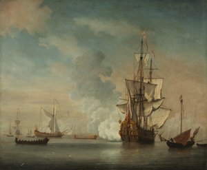 Engels oorlogsschip vuurt een saluut af