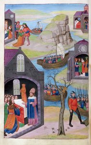 Heenbas droom. Paris en Helena. Calchas verklaart wonder, uit Metamorphoses 12 door Ovidius, 1479 door Netherlandish School