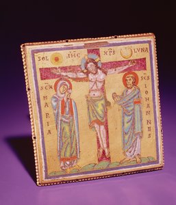 Plaquette met de Kruisiging, ca. 1150-75 (champlevé & cloisonné email, koperlegering & verguld)