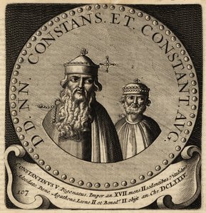 Portret van Byzantijnse keizers Constans II en Constantijn IV