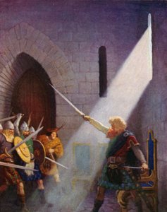 Wallace trekt het zwaard van de koning door Newell Convers (after) Wyeth