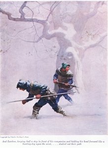 En Lawless, die een halve stap voor zijn metgezel bleef en zijn hoofd naar voren hield als een jachthond op het spoor - bestudeerde zijn pad door Newell Convers Wyeth