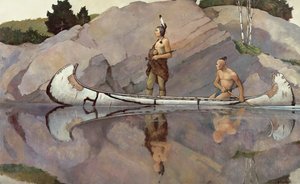 Indianen in een kano door Newell Convers Wyeth
