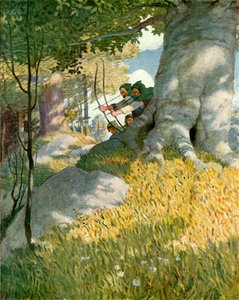 Robin Hood en zijn metgezellen redden Will Stutely door Newell Convers Wyeth