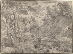Sint Hiëronymus in de Wildernis door Niccolò Boldrini after Titian