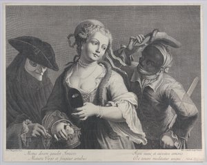 Drie Halflengte Figuren van een Venetiaans Carnaval