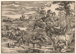 Landschap met een Melkmeid door Niccolo Boldrini