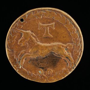 Eenhoorn en Tau-Kruis [achterkant], ca. 1480-1486