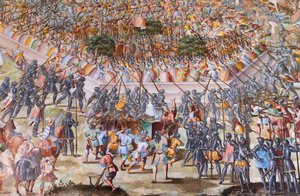 Detail van fresco in de Hal van Slagen van de Slag bij La Higueruela in 1431