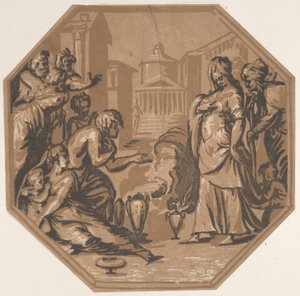 Mensen die hulde brengen aan de schoonheid van Psyche door Niccolo Vicentino