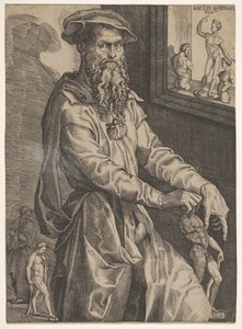 Portret van Baccio Bandinelli, in driekwart lengte naast een ruit, ca. 1540-48 door Niccolo della Casa