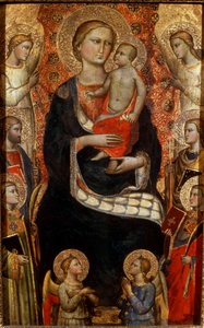 Madonna met kind, heiligen en engelen, laat 14e of begin 15e eeuw