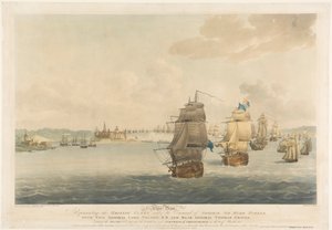 Na Pocock, Deze prent die de Britse vloot onder bevel van admiraal Sir Hyde Parker, met vice-admiraal Lord Nelson, K.B. en schout-bij-nacht Thomas Graves voorstelt
