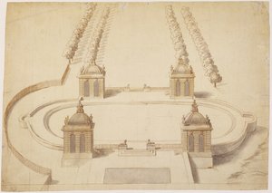 Ontwerp voor een bowling green, Hampton Court, c.1689-91 door Nicholas Hawksmoor