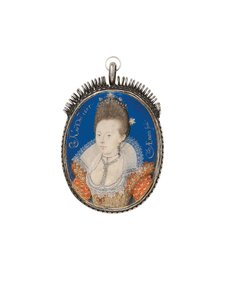 Een dame in gouden jurk met hoge kraag, 1605 door Nicholas Hilliard