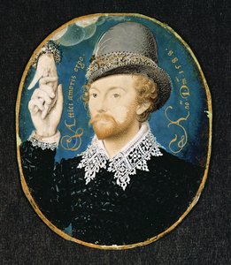 Man die hand uit een wolk grijpt, mogelijk William Shakespeare, 1588 door Nicholas Hilliard
