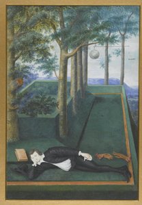 Portret van een liggende edelman in een begroeide hof door Nicholas Hilliard