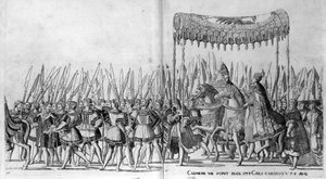 De intocht van paus Clemens VII en keizer Karel V in Bologna op 24 februari 1530, plaat 27 door Nicholas Hogenberg