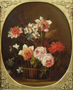 Stilleven van bloemen in een mand door Nicholas Ricoeur