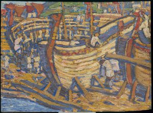 Schepen bouwen. Schets voor het schilderij met dezelfde titel, 1903 door Nicholas Roerich