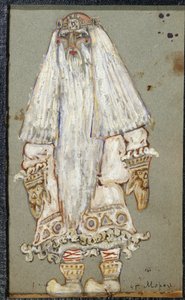 Ded Moroz (Grootvader Vorst, Kerstman). Kostuumontwerp voor het toneelstuk De sneeuwmeisje van Alexander Ostrovski door Nicholas Roerich