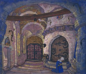 In het klooster. Decorontwerp voor de opera Zuster Beatrice door A. Davydov, 1914
