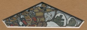 Schets voor de meest linkse driehoekige decoratie van de majolica fries "Noords Leven", 1905