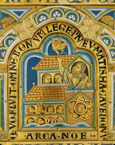 De ark van Noach en de komst van de duif, altaar van Verdun ... (email op verguld koper) door Nicholas of Verdun