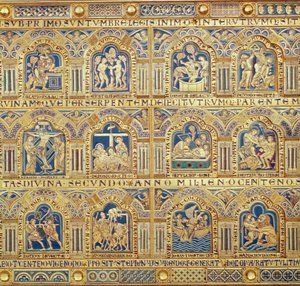 Het Verdun Altaar, detail van decoratieve panelen met bijbelse scènes