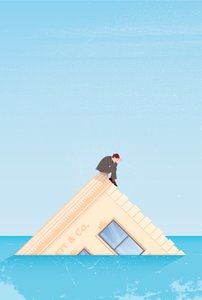 Man op zinkend gebouw