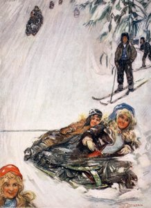 Meisjes op omgekeerde slee, Holmencollen, 1905