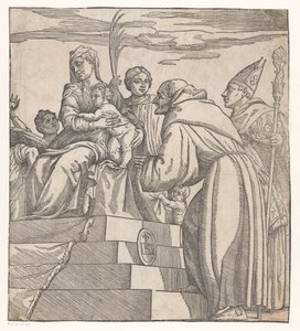 Doge Francesco Donato knielt voor Maria en Christus (rechterhelft) door Nicolò Boldrini (attributed to)
