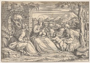 De Heilige Familie met heiligen Elizabeth en Johannes, ca. 1550 door Nicolò Boldrini