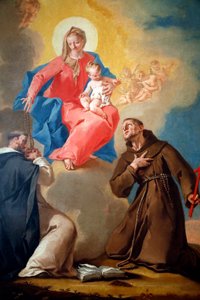 De Nationale Galerie. Onze Lieve Vrouw van de Rozenkrans met St. Dominicus en St. Franciscus van Assisi. Nicola Grassi. 18e eeuw. Ljubljana. Slovenië. door Nicolò Grassi