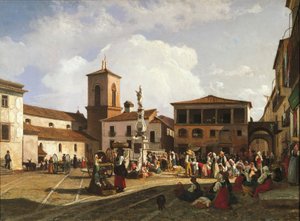 Benevento (Campania), Orsini-plein met de klokkentoren van de kathedraal en de fontein gewijd aan paus Orsini