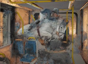 Witte paard springt op een trein, 2023 door Nicola Pucci