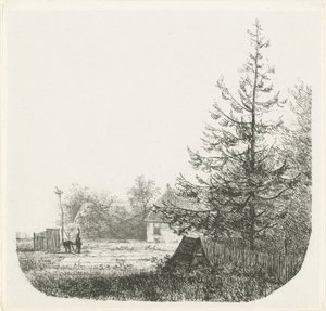 Boomrijk landschap met een ooievaarsnest door Nicolaas Johannes Roosenboom