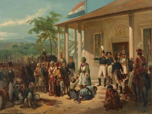 De arrestatie van Diponegoro door luitenant-generaal De Kock door Nicolaas Pieneman