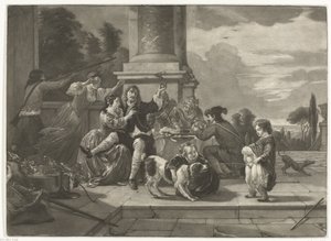 Vrolijk gezelschap op een terras door Nicolaas Verkolje