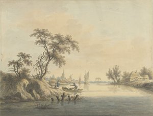 Gezicht op het dorp Elst aan de Maas