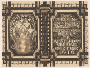 Bandontwerp voor: Verslag der Dagteeken- en Kunstambachtschool voor Meisjes te Amsterdam over het jaar 1919 door Nicolaas van de Vecht
